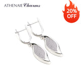 925 Silver & CZ Leaf Drop Earrings Women's Bijoux Jewelry Gift