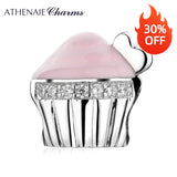 Sterling Silver Pink Enamel Cupcake Charm Bead for Bracelet Necklace