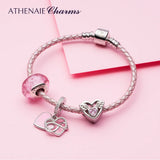 Pink Braided Leather Bracelet with 925 Silver Clasp