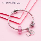 Pink Braided Leather Bracelet with 925 Silver Clasp
