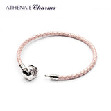 Pink Braided Leather Bracelet with 925 Silver Clasp