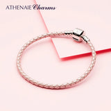Pink Braided Leather Bracelet with 925 Silver Clasp