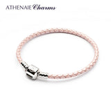 Pink Braided Leather Bracelet with 925 Silver Clasp