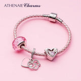 Pink Braided Leather Bracelet with 925 Silver Clasp