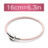 Pink Braided Leather Bracelet with 925 Silver Clasp