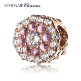 Multi-Color CZ Flower Charms Beads 925 Silver Bracelet