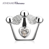925 Silver CZ Crown Charms Beads Women Bracelets DIY Jewelry