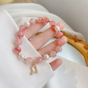 Pink Crystal Buddha Girl Bracelets Natural Pearl Musical Note Bracelets