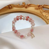 Pink Crystal Buddha Girl Bracelets Natural Pearl Musical Note Bracelets