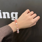 Pink Crystal Buddha Girl Bracelets Natural Pearl Musical Note Bracelets