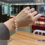 Pink Crystal Buddha Girl Bracelets Natural Pearl Musical Note Bracelets