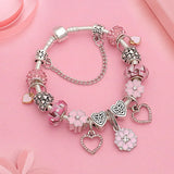 Pink Heart&Flower Bracelet&Bangles For Women Charm Bracelet