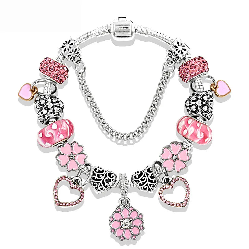 Pink Heart&Flower Bracelet&Bangles For Women Charm Bracelet