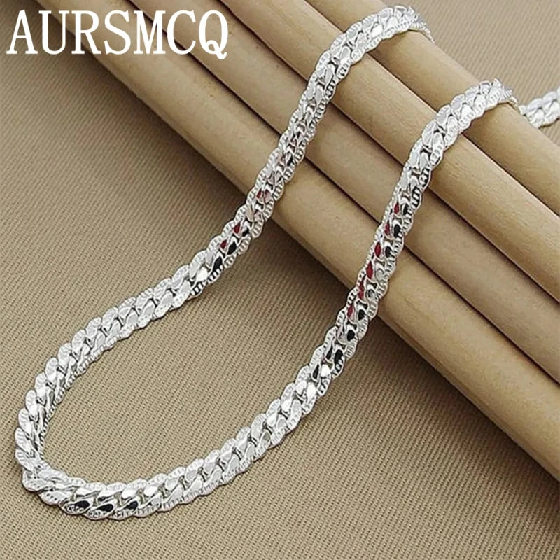 925 Silver 6mm Chain Necklace for Wedding Engagement - 8/18/20/22/24 Inch
