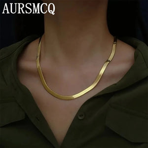 925 Silver 18K 4MM Flat Chain Necklace for Women