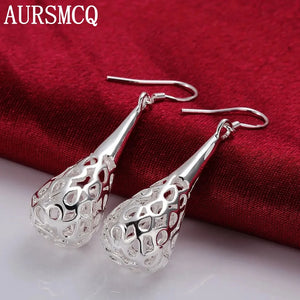 925 Sterling Silver Earrings Hollow Water Drop Shape Christmas