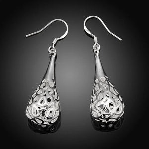 925 Sterling Silver Earrings Hollow Water Drop Shape Christmas