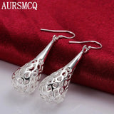 925 Sterling Silver Earrings Hollow Water Drop Shape Christmas