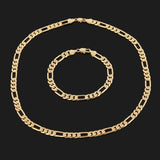 925 Sterling Silver 18K 8MM Chain Bracelet Necklace Set