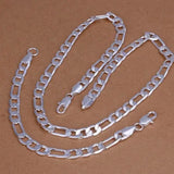 925 Sterling Silver 18K 8MM Chain Bracelet Necklace Set