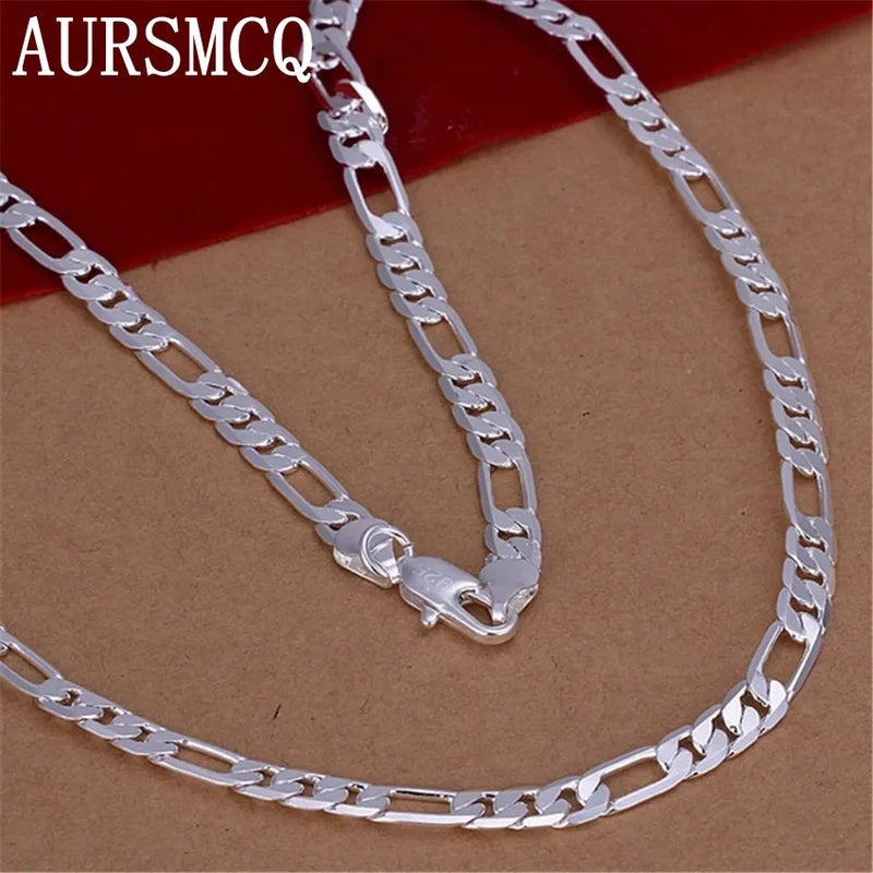 6MM flat chain 925 Sterling silver Necklace Jewelry men women solid wedding
