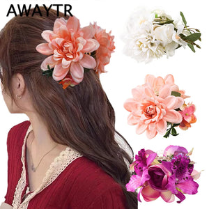 AWATYR Large Artificial Flower Hair Claws Clip for Women
