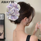 Silk Chiffon Flower Hair Claw Ponytail Holder Barrettes Hair Claws For Women