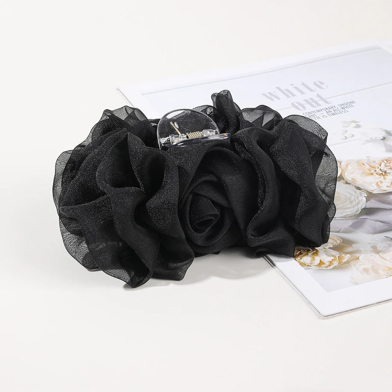 Silk Chiffon Flower Hair Claw Ponytail Holder Barrettes Hair Claws For Women