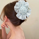 Silk Chiffon Flower Hair Claw Ponytail Holder Barrettes Hair Claws For Women