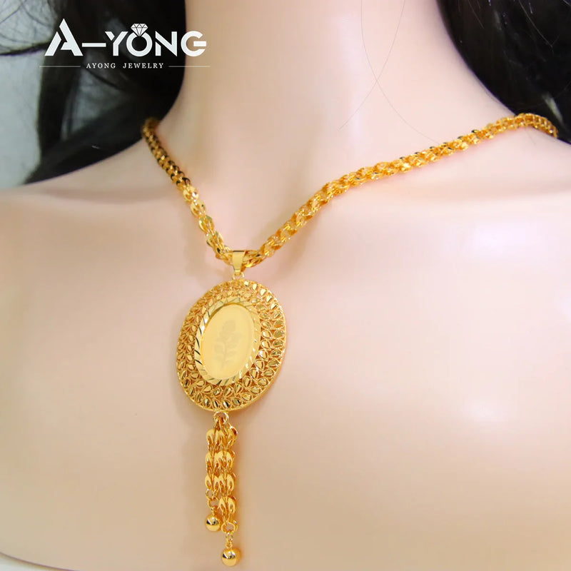 AYONG Dubai Necklace 21k Plated Vintage Pendant Chain Bridal Wedding Choker