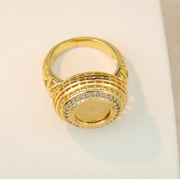 AYONG Totem Coin Rings 18k Plated Zircon Middle East Jewelry