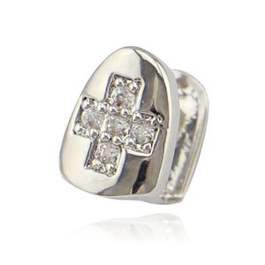 Silver Cross Iced Out Grillz Teeth Hip Hop Bling Tooth Grills Caps