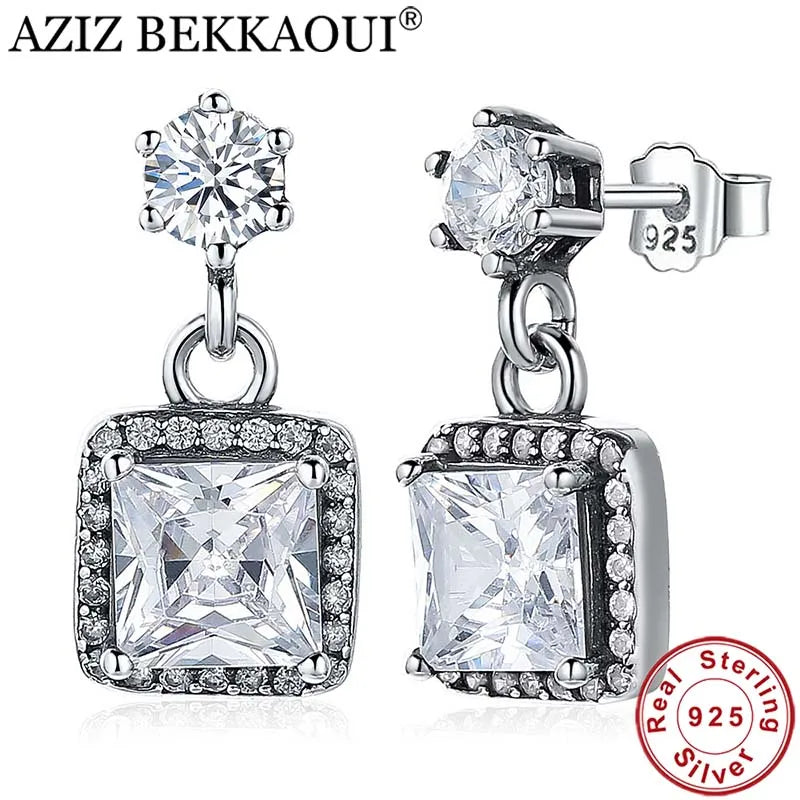 925 Silver CZ Stud Earrings Sparkling Crystal Wedding Jewelry