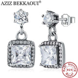 925 Silver CZ Stud Earrings Sparkling Crystal Wedding Jewelry