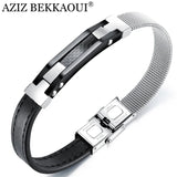 Stainless Steel Mesh Bracelet Men Leather Bangle