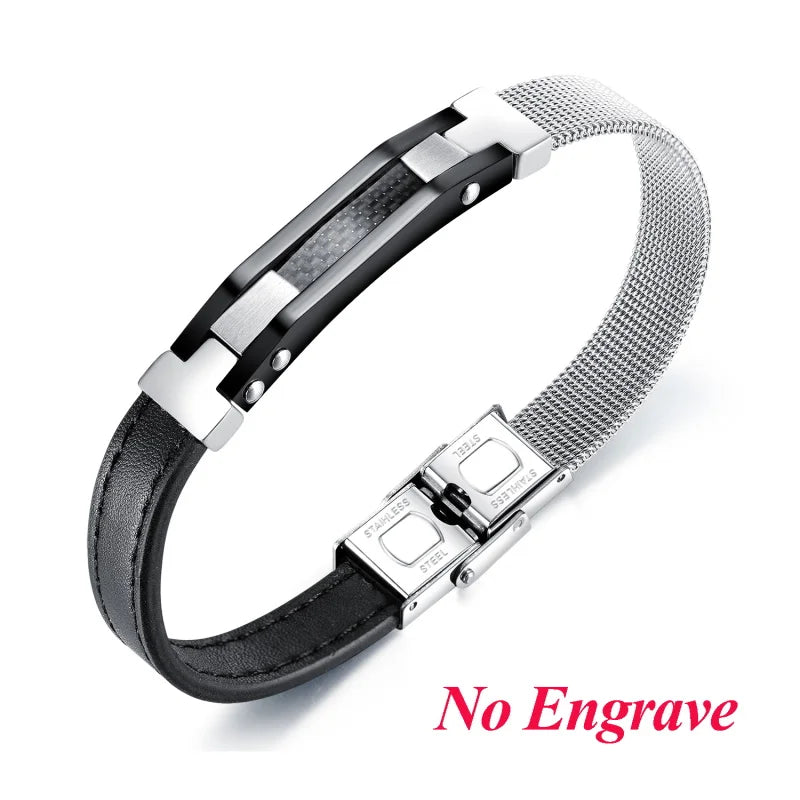 Stainless Steel Mesh Bracelet Men Leather Bangle