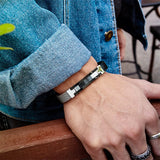 Stainless Steel Mesh Bracelet Men Leather Bangle