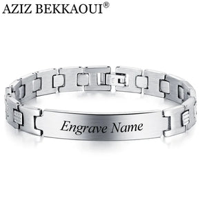 Engraved Stainless Steel Men's Charm Bracelet Punk Logo