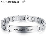 Engraved Stainless Steel Men's Charm Bracelet Punk Logo