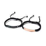 Engrave Name Leather Couple Bracelets Stainless Steel Chain Lover Jewelry