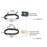 Engrave Name Leather Couple Bracelets Stainless Steel Chain Lover Jewelry