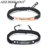 Engrave Name Leather Couple Bracelets Stainless Steel Chain Lover Jewelry