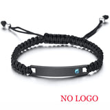 Engrave Name Leather Couple Bracelets Stainless Steel Chain Lover Jewelry