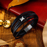 Personalized Men's Leather Bracelet Stainless Steel X-shaped Jewelry