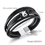 Personalized Men's Leather Bracelet Stainless Steel X-shaped Jewelry