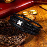 Personalized Men's Leather Bracelet Stainless Steel X-shaped Jewelry