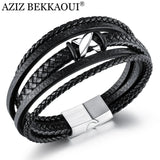 Personalized Men's Leather Bracelet Stainless Steel X-shaped Jewelry