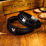 Personalized Men's Leather Bracelet Stainless Steel X-shaped Jewelry