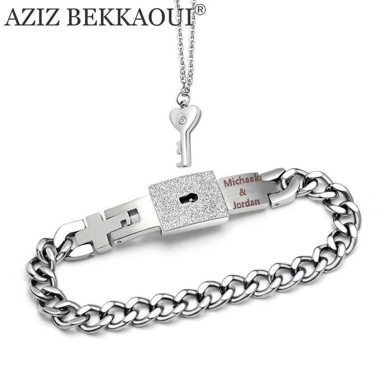 Key Jewelry Lock & key Lover Jewelry Wide Men Bracelet Chain Bracelets Drop