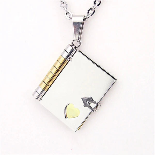 AZIZ BEKKAOUI Book Pendant Necklace Stainless Steel Valentine's Gift